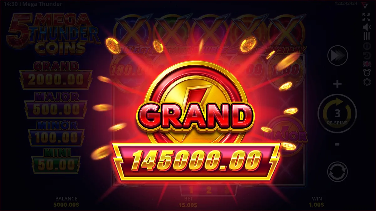 The 5 Collectors & Running Wins Explained — 5 Mega Thunder Coins gameplay screenshot